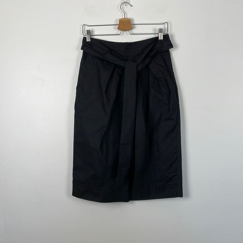 J. Crew black poplin tie belted waist hidden back zip closure 2 pocket skirt 4